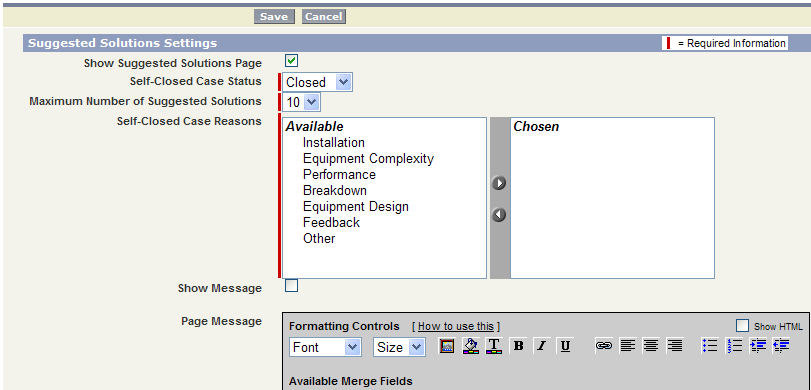 Suggested Solutions Settings Suggested Solutions Settings