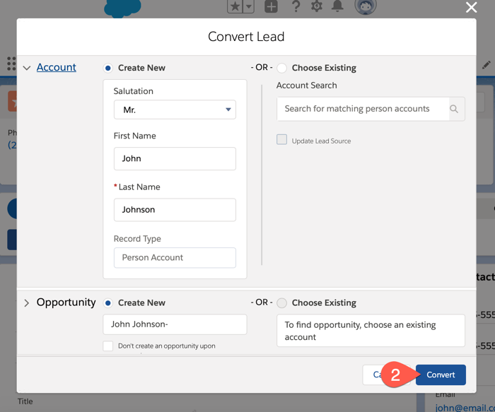 Figure 2 - Lead conversion preview