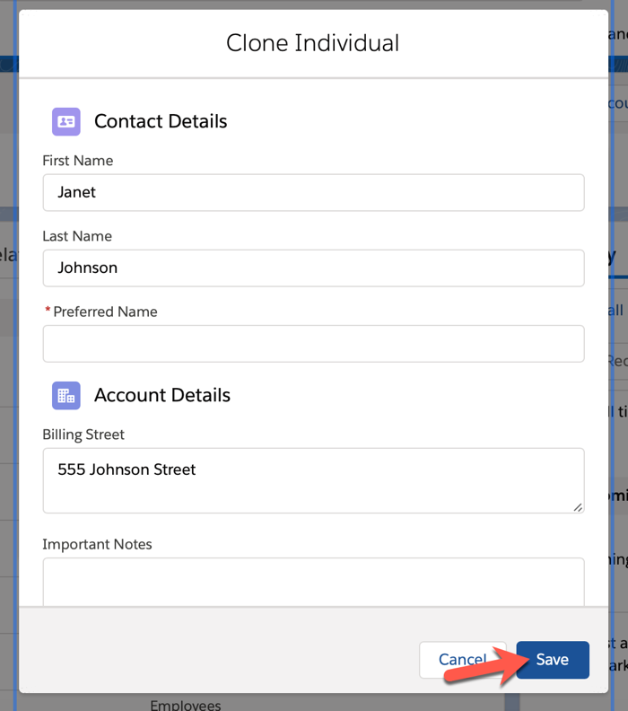 Figure 9 - The Clone Account screen fields are customizable